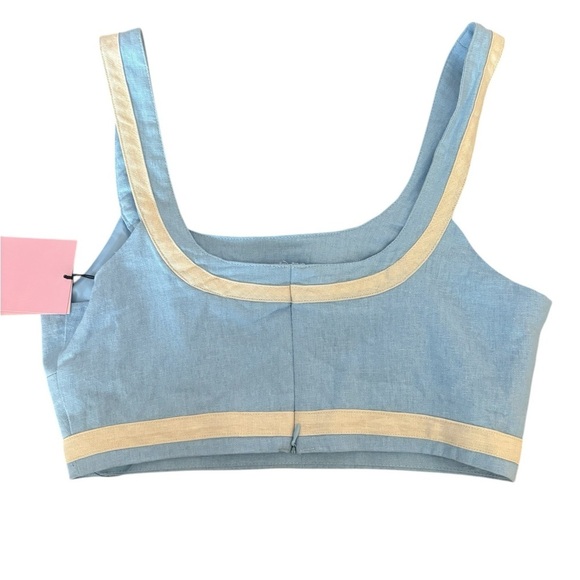 Avec Les Filles Linen Blend Crop Top In The Color Ice Blue Size Small NWT - Picture 4 of 6